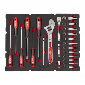 Wkładka piankowa z nasadkami 1 4", wkrętakami i kluczem - do skrzyni Packout z szufladami, 35 szt